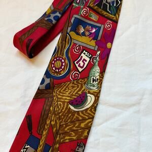 vintage Perry Ellis Handmade 100% silk tie, EUC, red patterned